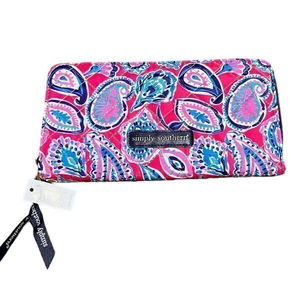 NWT Simply Southern‎ Women's Paisley Zip Up Wallet One Size Blue/Pink - Picture 1 of 4